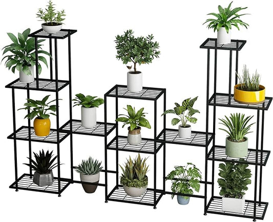 Tall Multi Tier Plant Stand, 13 Tiers Multifunctional Plant Stands for Indoor Plants, Decorative Black Steel Plant Shelf for ontdoor Patio Garden Balcony and Yard