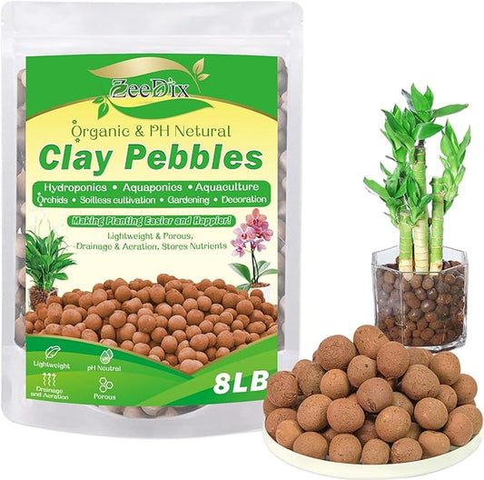 ZeeDix 8LBS Clay Balls for Plants, 4mm-16mm Expanded Clay Pebbles Natural Organic Orchid Growing Medium Clay Leca Balls for Indoor Plants, Hydroponic, Gardening, Orchids, Decoration, Aquaponics