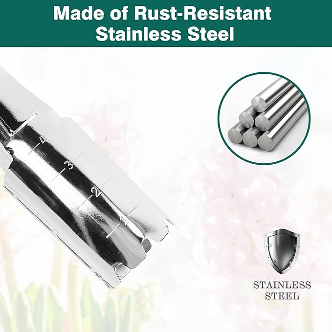Berry&Bird Garden Bulb Planter with 4 Inches Depth Mark, Stainless Steel Gardening Bulb Transplanter Tool with Short Handle for Planting Flowers Tulips, Daffodils, Lily, Dahlias