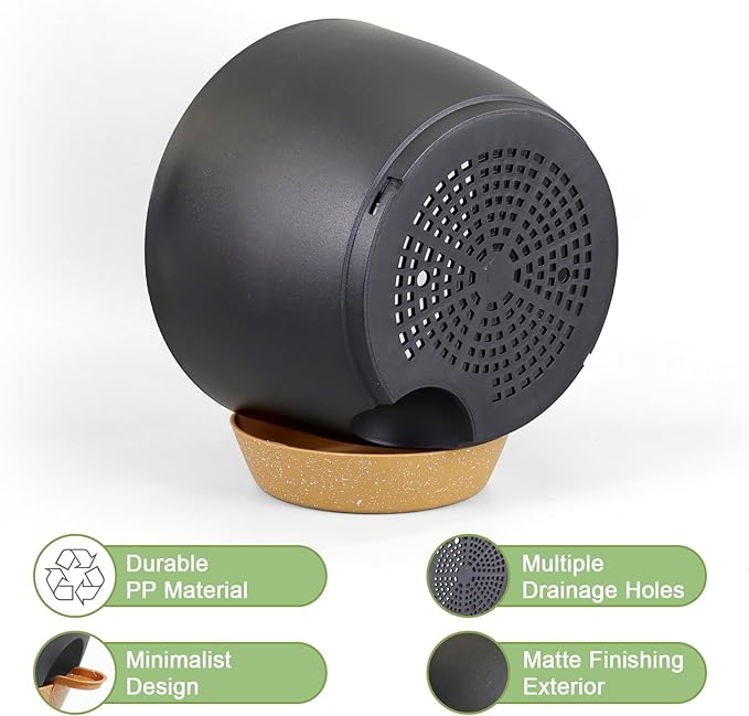 12 inch Large Self Watering Pots, Flower Plant Pots with Drainage Holes for Indoor Outdoor Garden Plants, Plastic Planters with Removable Deep Reservoir, Black with Brown