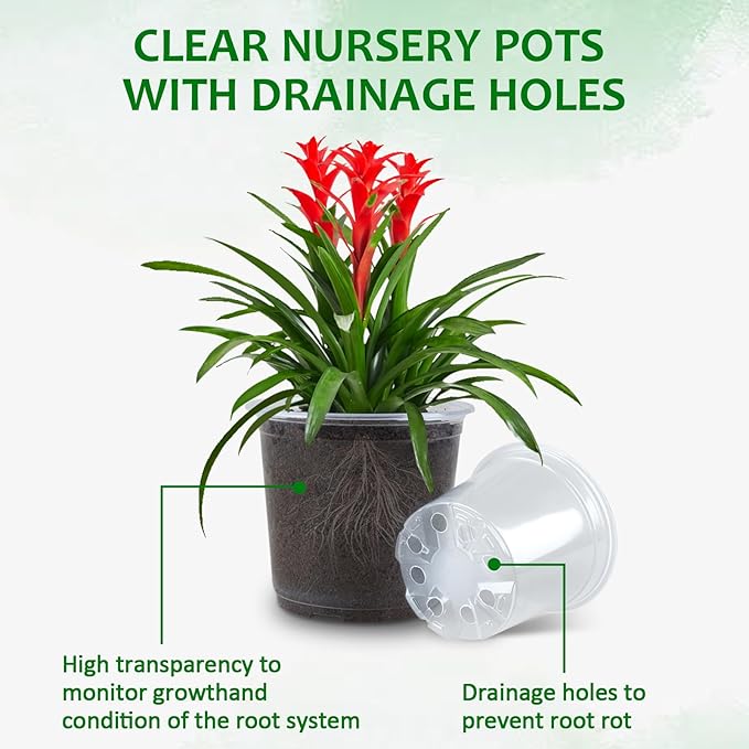 36 Packs Clear Nursery Pots for Plants, 3/3.5/4/5/6/7 Inch Plastic Pots for Plants with Drainage Holes, Variety Pack Nursery Pots for Plants, Flower, Herb, Bonsai, Succulent