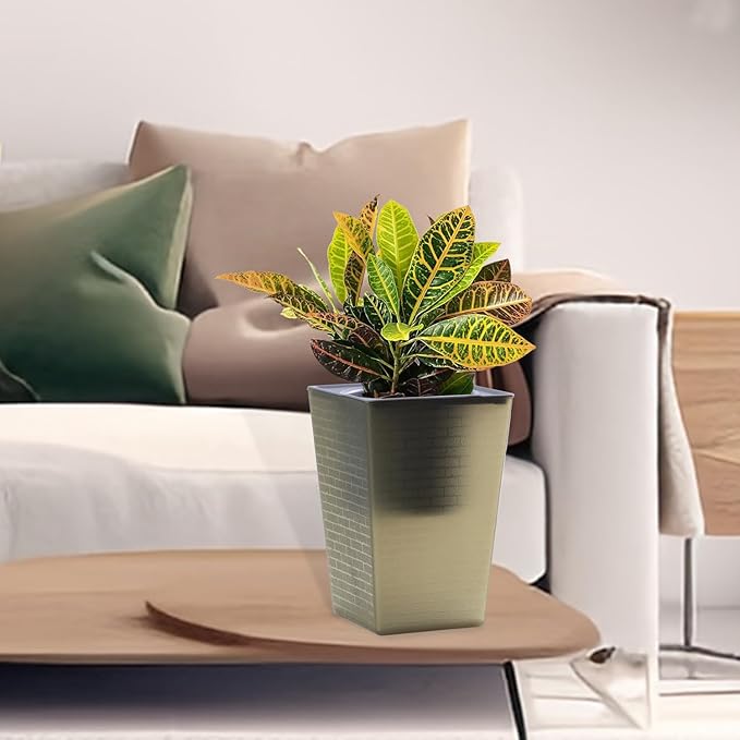 Self Watering Planter 2 Pieces 6 Inch, Plastic Flower Pots with Inner Pot Indoor Plants Brick Pattern Flowerpot for Indoor Plants, African Violets, Flowers, Herbs (Brown)