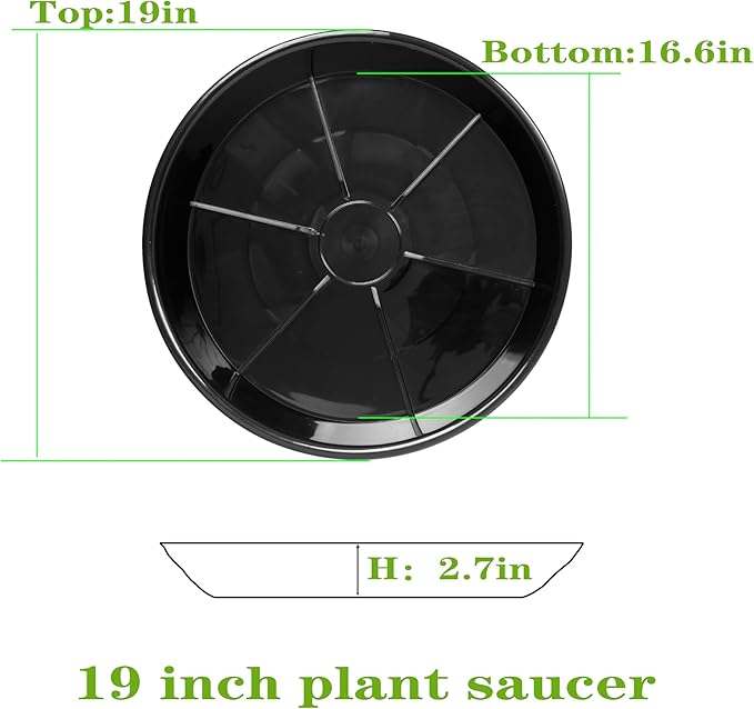 2 Pack Plant Saucer Drip Tray 19 inch, Large Heavy Sturdy Plastic Planter Flower Pot Saucers for Indoor Outdoor Garden, Plant Water Drip Trays for pots (19" 2Pack, Black)