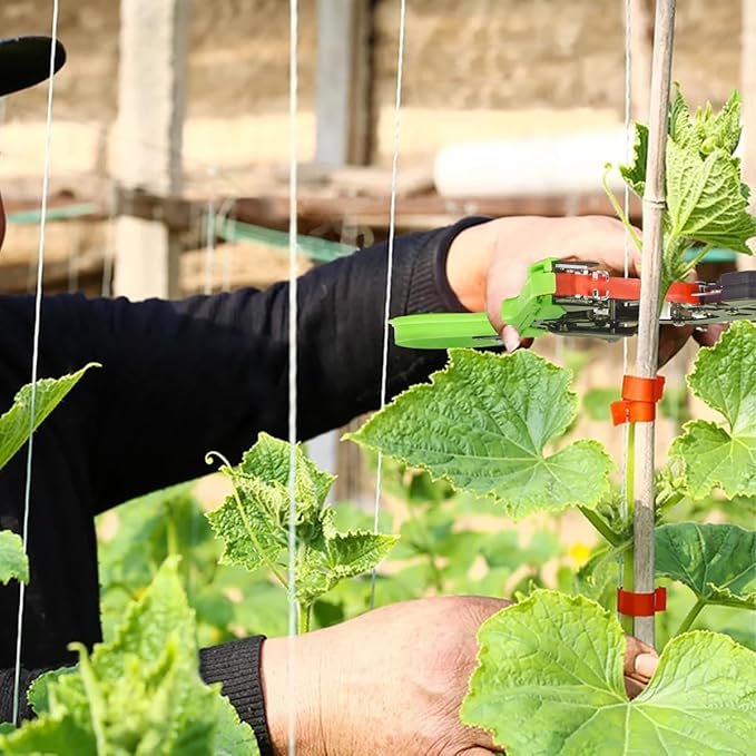 FUNTECK Professional Plant Tying Machine to Bind Tomatoes and Grapes Effortless Garden Tape Tool for Gardeners Farmers, Including Spare SK5 Blade, Garden Tapes and Staples, Green/Black