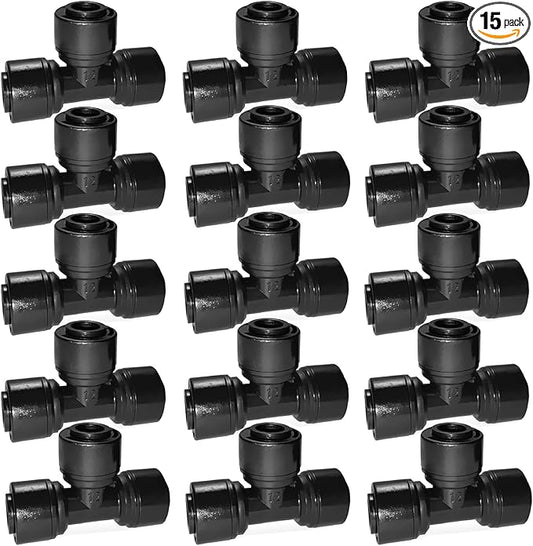 15Pack Quick Connect 1/4 "Drip Tee Connector,New Tee Fitting 1/4 Inch (6.35 mm) Irrigation Pipe,Leak Free Fitting for Sprinklers or Drip Irrigation Systems (Black)