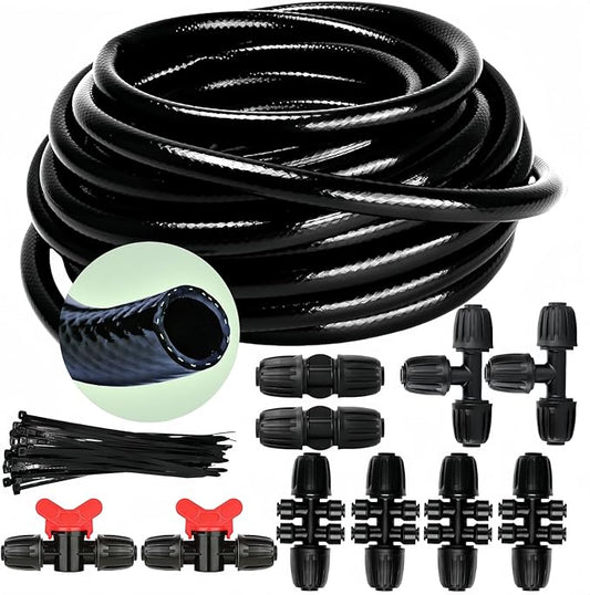 1/2in. Drip Irrigation Tubing - 50FT Drip Line Irrigation System Parts for Garden(Includes 1/2" Straight Connector,Switch Valves, T Connectors, 1/2" to 1/4" Tubing Reducers, Cable Zip Ties)