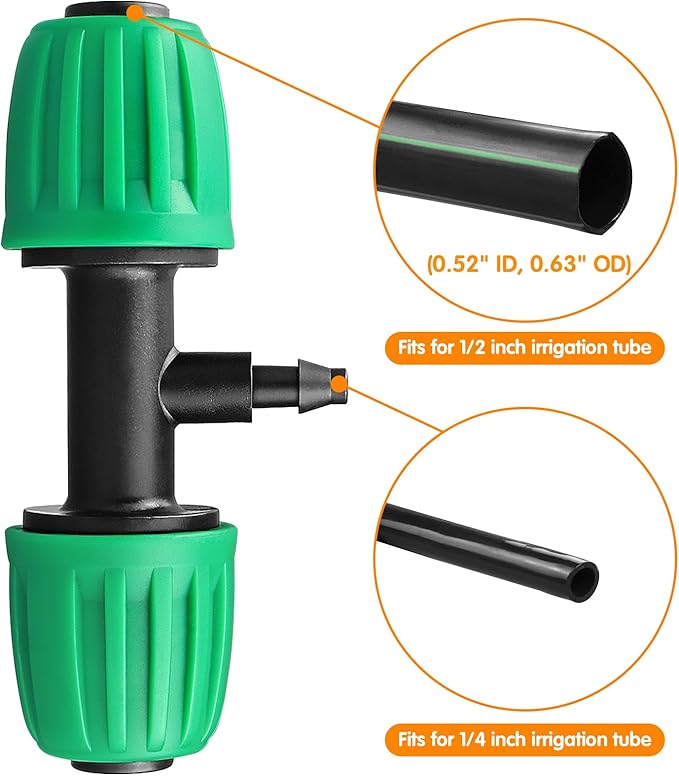 Drip Irrigation Fittings for 1/2 Inch Tubing, 24 Pcs Set 1/2" Drip Line Barbed Locked Nut Connectors - 5 Couplings, 4 Tees, 4 Reducing Tee, 4 End Cap, 3 Elbow, 2 Switch Valves, 2P 3/4" Faucet Adapters