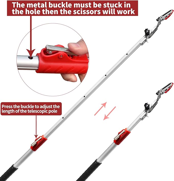 GARTOL Pruner for Garden, Cut Upto 1 Inch & Hold Telescopic Pole Pruner, Fruit Picker with Rotating Blade Head, Lightweight Aluminum Extendable Handle for Tree Branch Cutter, 6.23-10.5 FT, Silver