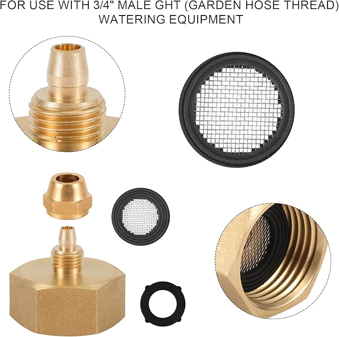 2pcs Drip Irrigation Hose Connector, Brass 3/4 to 1/4 Hose Adapter with Gasket and Filter Brass Female to Female Hose Adapter for Hose Shut Off Valve Garden Hose