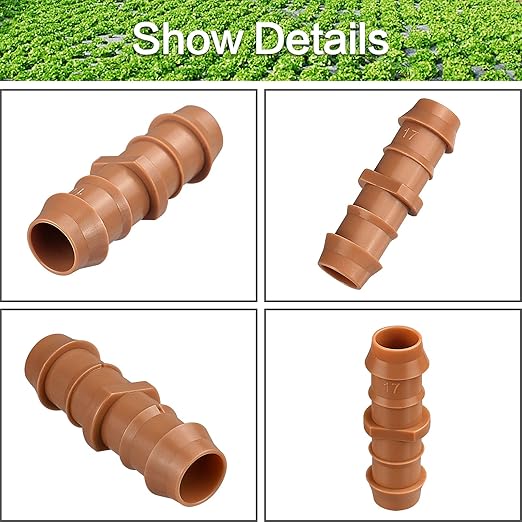 Drip Irrigation Fittings Barbed Couplings, 40 Pieces Drip Irrigation Coupler Connectors for 1/2 Inch Tubing, Drip Irrigation Tubing 0.600" ID 17mm Coupling Parts for Patio Lawn Garden Systems