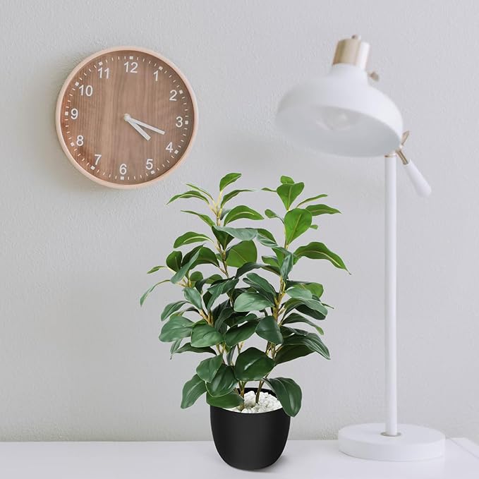 HUAESIN 17 inch Artificial Indoor Plants Faux Plant Peperomia Leaf Ficus Plant Realistic Small Fake Office Desk Tree for Home Kitchen Farmhouse Bathroom Bedroom Evergreen Decor