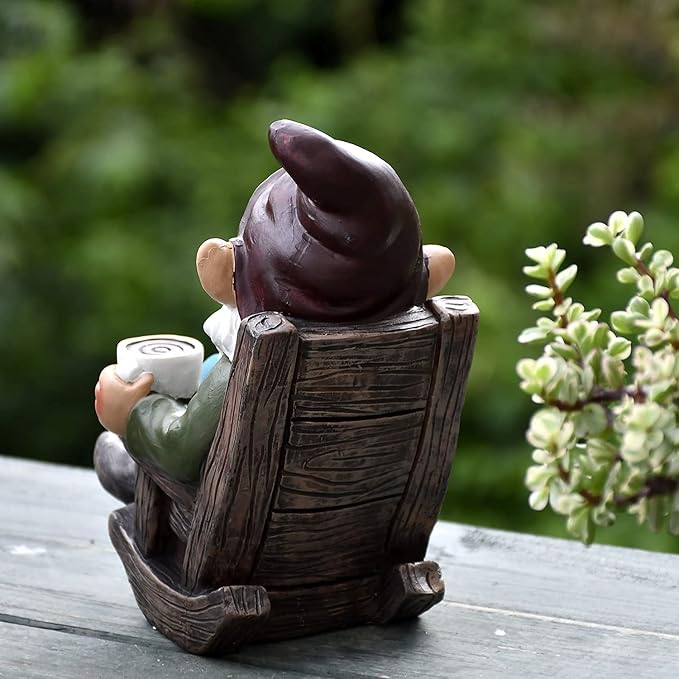 OwMell Drinking Coffee Garden Gnome Statue Decoration 7.3" Figurine Ornament for Indoor Outdoor Home Patio Yard Lawn