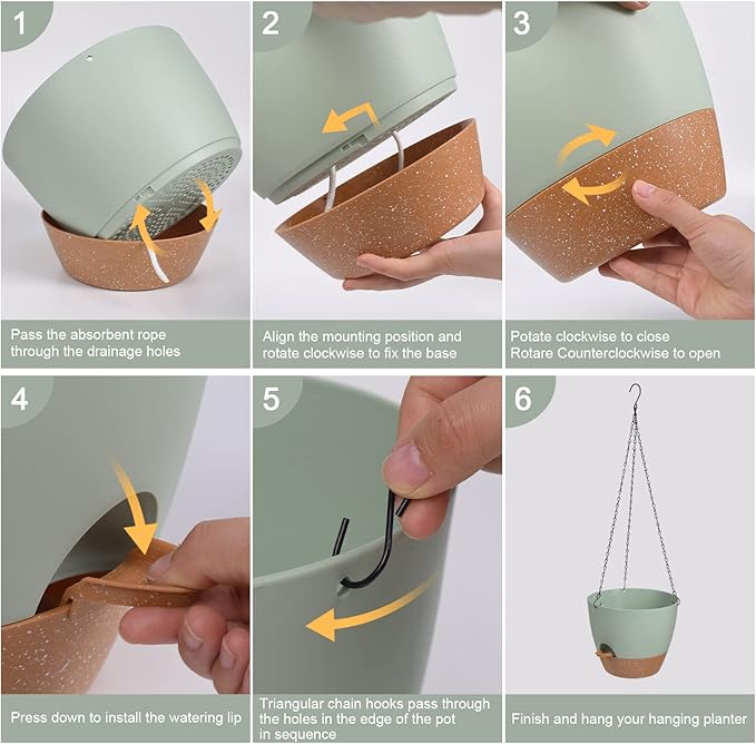 Hanging Planters for Indoor Outdoor Plants, 2 Pack Self Watering Hanging Pot with Drainage Holes & Removable Tray (Green, 10'')