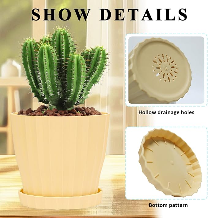 6 inch Flower Pots for Plants with Drainage Holes and Saucer, 5 Pack Plastic Plant Pots Indoor Planters for Outdoor Plants Small Garden House Home Decor, Nursery Pots for Succulent Colorful