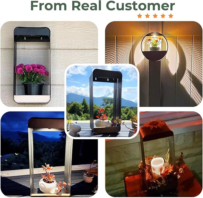 Grand patio Solar Outdoor Power Wall Sconce Shelf Planter, Waterproof Decor LED Wall Light Lamp with Woodgrain for Patio, Porch, Solar Energy, Black(S-Rectangle)