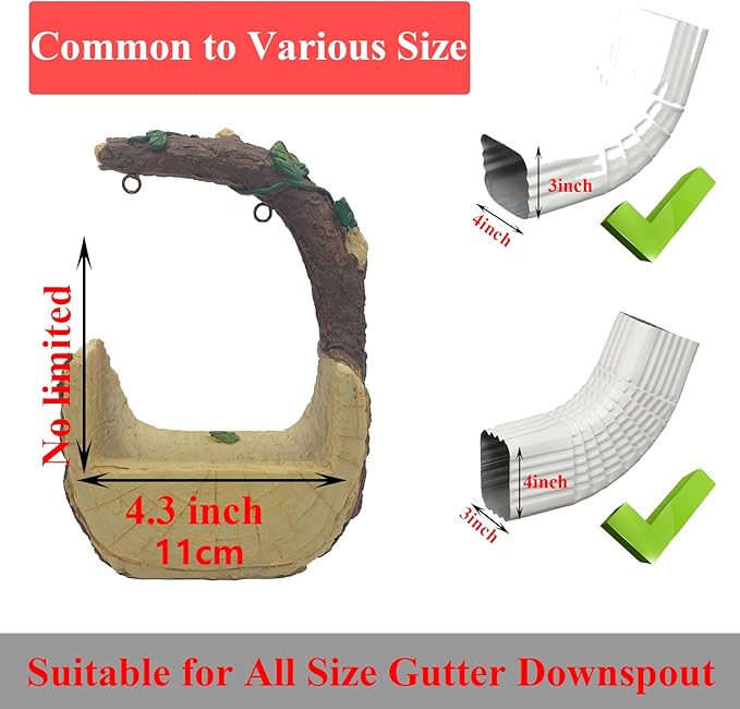 Rabbit On The Swing Gutter Downspout Extension Decoration,Rain Downspout Diverter Garden Statue,Decorative Gutter Extension,Downspout Splash Block,Animal Resin Statue Outdoor Décor