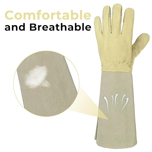 HLDD HANDLANDY Garden Gloves for Women Rose Pruning Gloves Cactus Protection for Yard & Outdoor Work Light Yellow, S