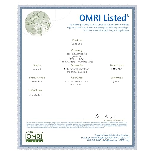 Soil Seed & Water Dan's Gold Organic Dairy Manure Humus Compost Fertilizer - Odor Free for Indoor and Outdoor Use - OMRI Listed