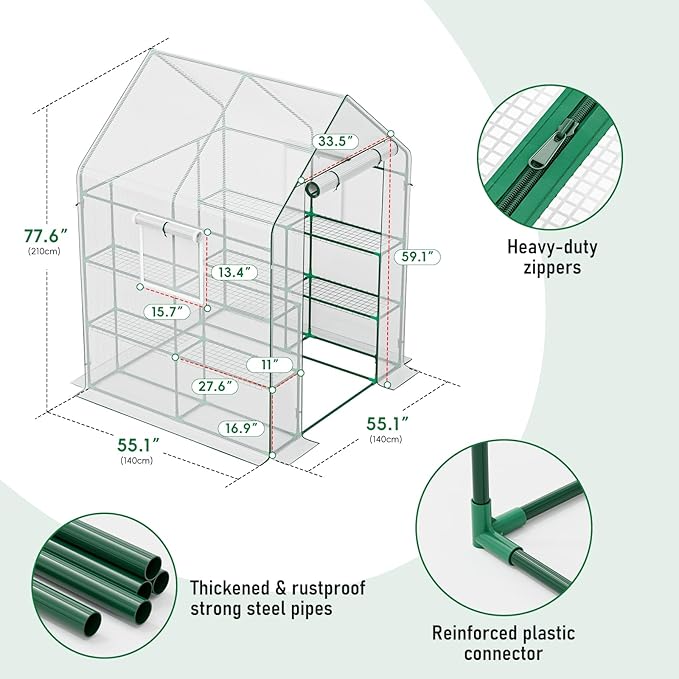 56×56×78Inch Walk-in Greenhouse, Heavy Duty Small Plant House with Thicken PE Cover and Steel Frame, for Garden, Outdoors, Indoors, White