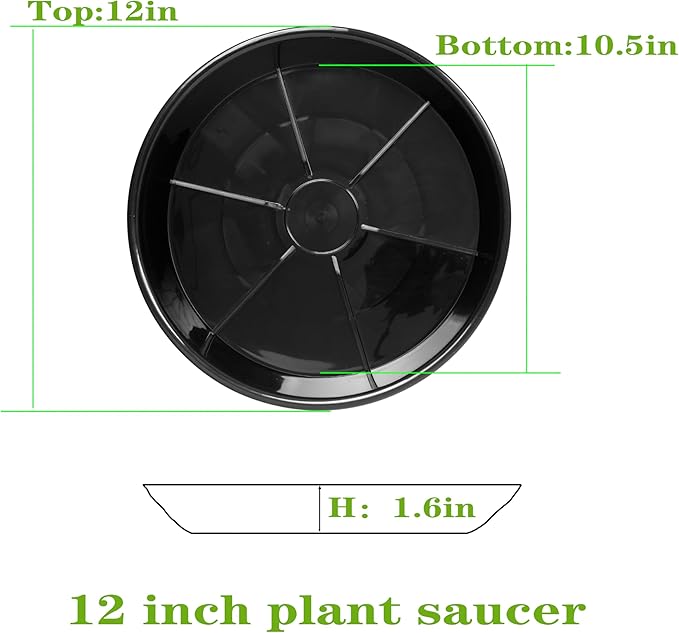 2 Pack Plant Saucer Drip Tray 12 inch, Heavy Sturdy Plastic Planter Flower Pot Saucers for Indoor Outdoor Garden, Plant Water Drip Trays for pots (12" 2Pack, Black)