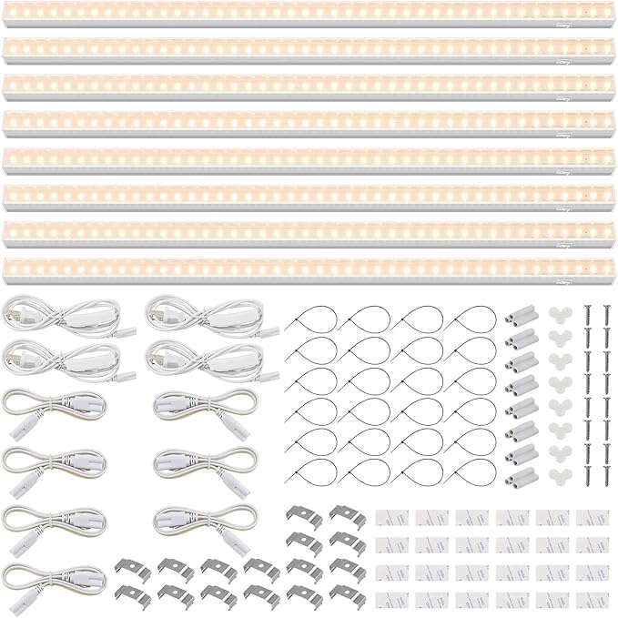 Barrina T5 Grow Lights, Full Spectrum, 2ft 80W (8 x 10W, 500W Equivalent), LED Grow Light Strip for Greenhouse, Plant Grow Shelf, Plug and Play Easy Installation, Yellow, 8-Pack