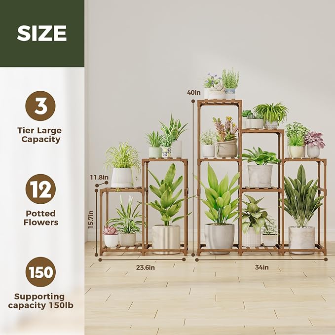 Bamworld 2 Sets of Package Corner Plant Stands Indoor Tall Plant Shelves Outdoor for Multiple Plants 10 Pots Wooden Plant Rack for Living Room Balcony Garden