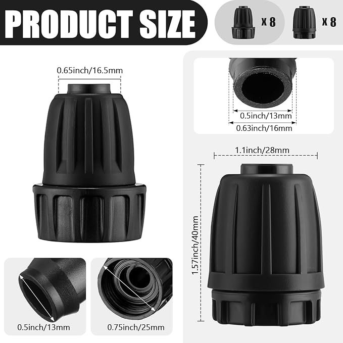 12 Pcs 1/2 Inch Garden Hose Adapter 3/4" to 1/2" Drip Irrigation Tubing Faucet Adapter Drip Irrigation Parts Faucet to Hose Adapter for Garden 3/4 Inch Faucet Connector (Black)
