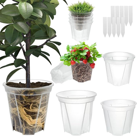 3.9-9.4 Inch Big Size Clear Nursery Pots with Drainage, 6 Sizes 10 Packs Nursery Garden Pots with 10 Plant Labels for Seedling Plants, Nursery Pots Variety for Indoor Outdoor Seed Starter Flower Pots