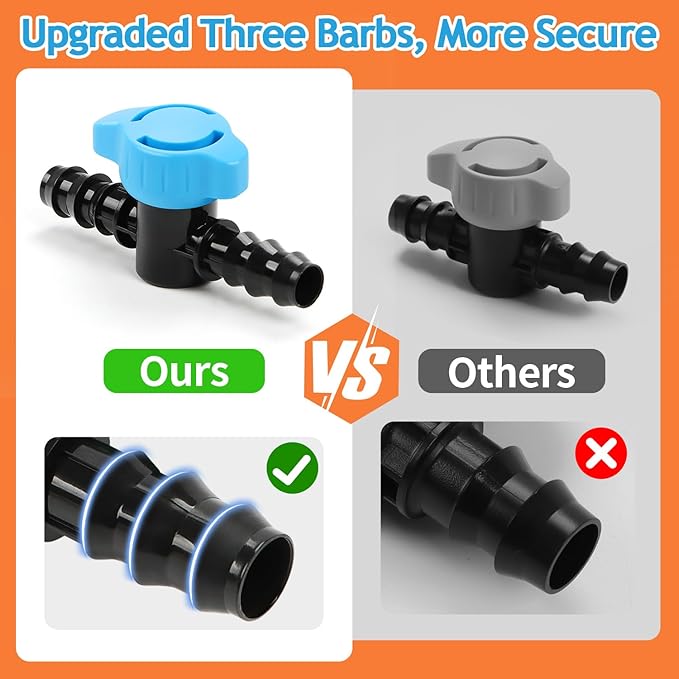 12 Pack Drip Irrigation 1/2 inch Shut Off Valve Fittings, Drip Line 1/2" 16mm Barbed Valve Parts for 1/2 Inch Drip Tubing (.570-.620" ID) No Leak Inline Shutoff Valves for Drip Systems