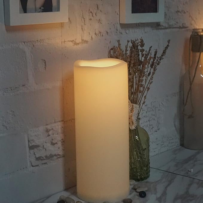 CANDLE CHOICE Waterproof Outdoor Battery Operated Flameless Candle with Timer Large Plastic Resin Bright Flickering Electric LED Pillar Lantern Patio Garden Wedding Christmas Decorations 4”(D)x10”(H)