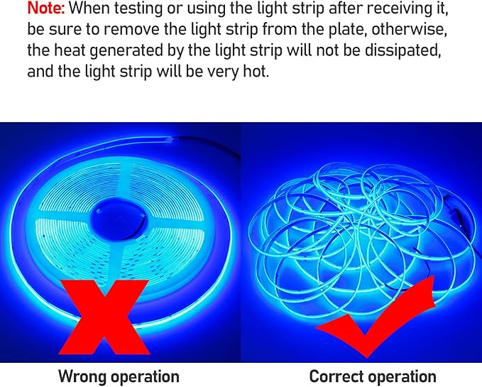 DC 24V COB LED Strip Light Blue IP65 Waterproof 5M/16.4ft Uniform Glow 2400LEDs Flexible LED Tape Lights for DIY Garden Backyard Corridor Stairs Decoration(No Power Supply)