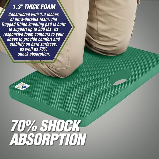 Rugged Rhino Soft Foam Kneeling Pad, Thick Knee Mat Resists Water, Durable Shock Absorbent Pads, Comfortable Strong Rebound, Gardening, Mechanic Tools, Bath Tub Essentials 2 Pack Pine Green