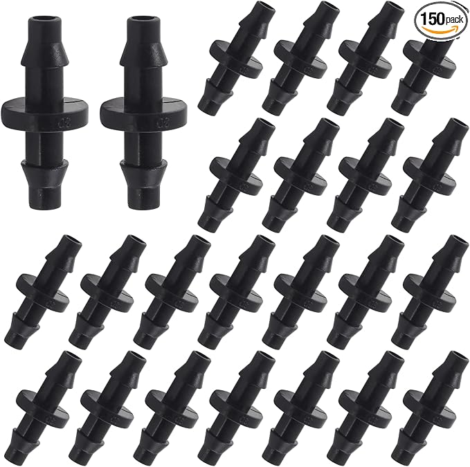 150Pcs 1/4 Inch Drip Irrigation Coupling Fittings Straight Coupling Barbed Connector for 4/7mm Tube Drip Irrigation Watering System