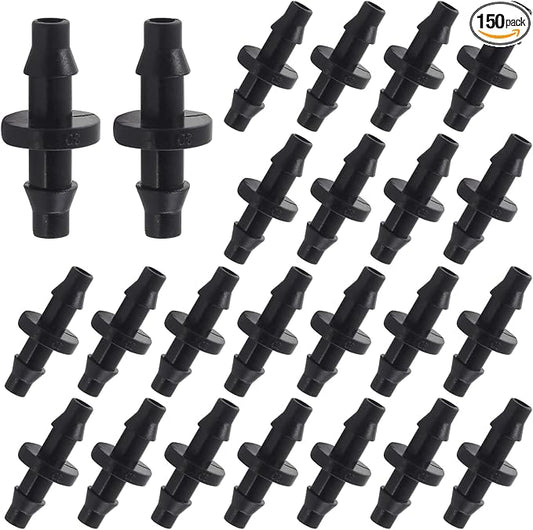 150Pcs 1/4 Inch Drip Irrigation Coupling Fittings Straight Coupling Barbed Connector for 4/7mm Tube Drip Irrigation Watering System