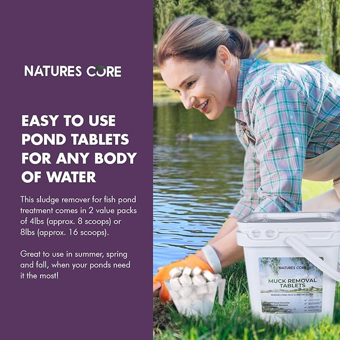 Nature's Core Muck Removal Tablets Natural Pond Sludge Remover, Cleans & Clears Away Muck & Sludge, Safe for The Environment, Treats 1,500 Sq Ft, 3 Month Supply, 16 Scoops, 8 lb