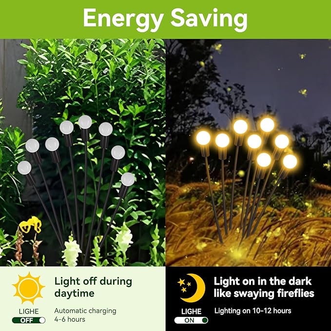 Solar Garden Lights Outdoor Waterproof, 4 Pack 32 LED Decorative Swaying Light, Firefly Light Outdoor Decor Lights for Garden Gifts for Pathway Party Christmas, Warm White