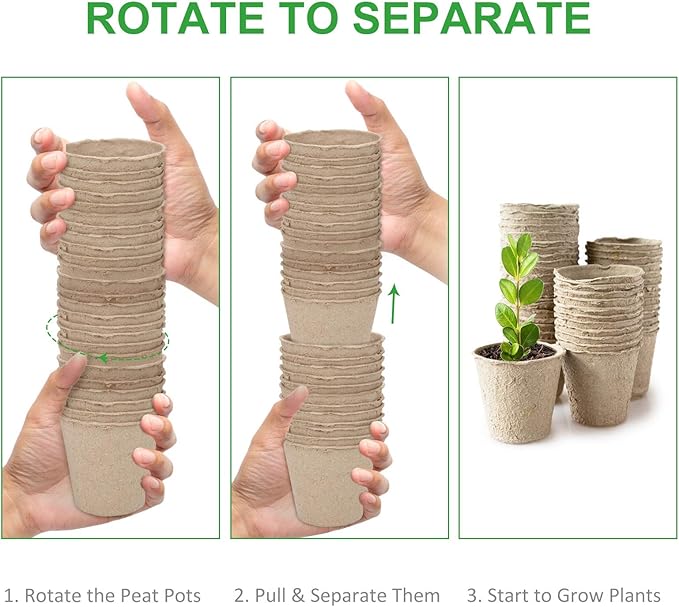 GROWNEER 120 Packs 3 Inch Peat Pots Plant Starters for Seedling with 15 Pcs Plant Labels, Biodegradable Herb Seed Starter Pots Kits, Garden Germination Nursery Pot