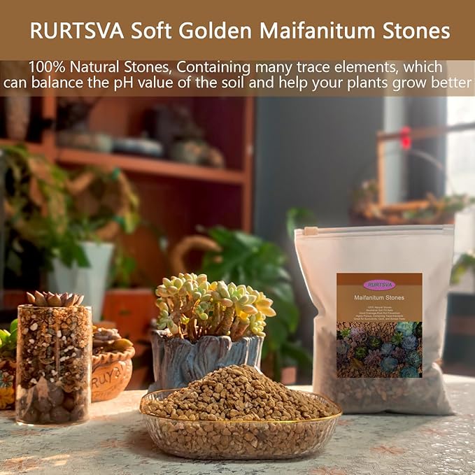 5LBS Soft Golden Maifanitum Stones, Succulent Cactus Decorative Rocks, Indoor Plants Top Dressing Soil, Horticultural Gravel DIY Potting Rocks for Bonsai Fairy Gardening Vases Fillers Terrarium