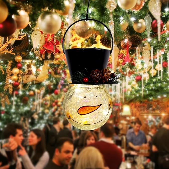 Starsoul Snowman Solar Lanterns, Christmas Outdoor Hanging Lantern Waterproof Decorative Snowman Lamps Decor for Garden, Patio, Yard, Porch, Xmas Holiday Party Decor (Pinecone)