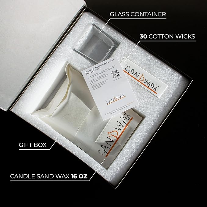 CANDWAX Pearled Candle Wax Sand 16 Oz (450g) - Gift Candle Powder - Plant-Based Smokeless Dripless Candle Unscented - Refillable Candle Pearls with 30 Wicks and a Reusable Glass Container