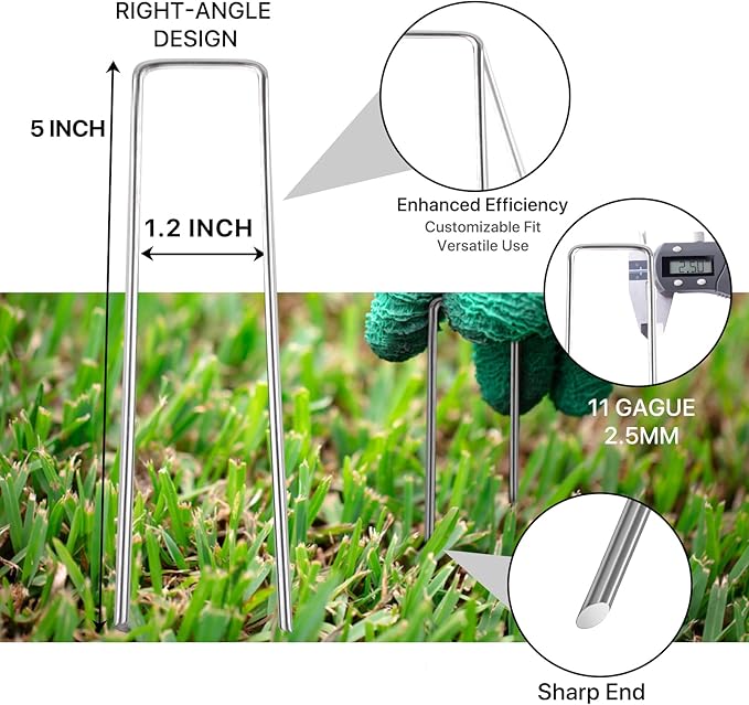 5 Inches Landscape Staples,Galvanized Garden Stakes Yard Stakes Garden Staples Prefect for Weed Barrier Fabric,11 Gauge Landscape pins for Tent,Balloons, Irrigation Tube. (200Package, 5 inch)