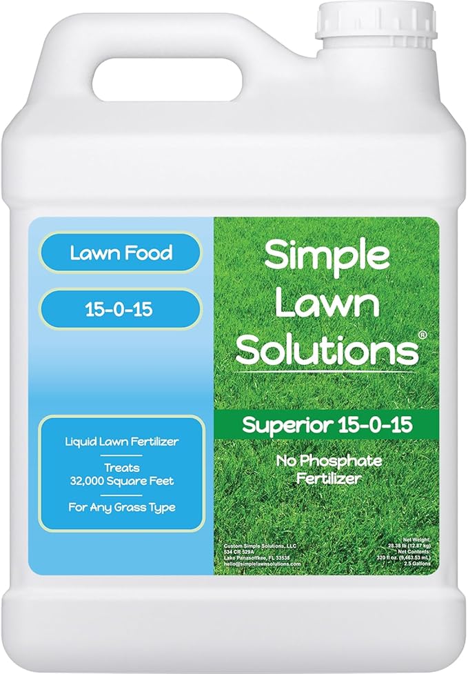 Superior 15-0-15 Liquid Lawn Fertilizer - Lawn Food for Growth & Green - Nitrogen, Potassium, Humic, Fish & Seaweed - Any Grass Type- Simple Lawn Solutions - All Season- Concentrate (2.5 Gallons)
