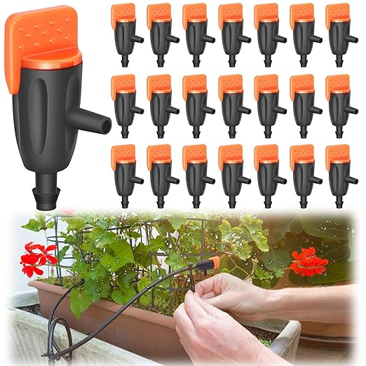 50 Pack Drip Emitters, Adjustable Water Flow Drippers for 1/4" Drip Irrigation Tubing, Garden Succulent Watering Dripper Sprinkler for (4-7mm) Watering System (A)