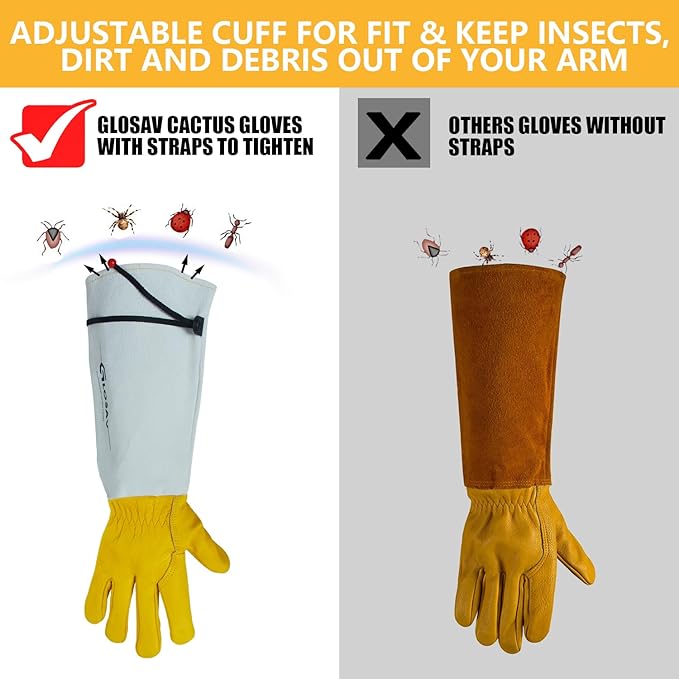 Gardening Gloves Thorn Proof for Rose Pruning & Cactus Trimming, Long Leather Garden Gloves for Women & Men (XL)