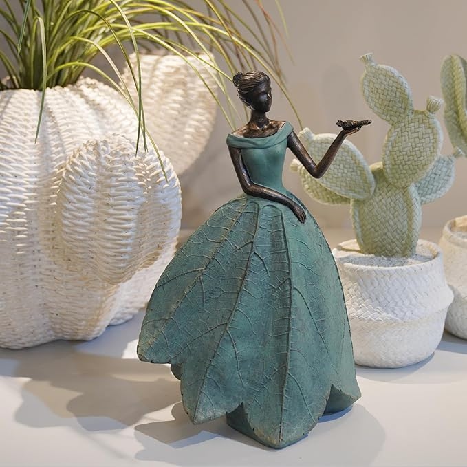 Guichifun Fairy Statue Collection Home Decoration - Leaf Angel Girls with Dragonfly Resin Home Decor for Outside or Inside Rustic Garden Outdoor Yard Decorations Figurines Gift 7.4 x 5.25 x 12 Inch