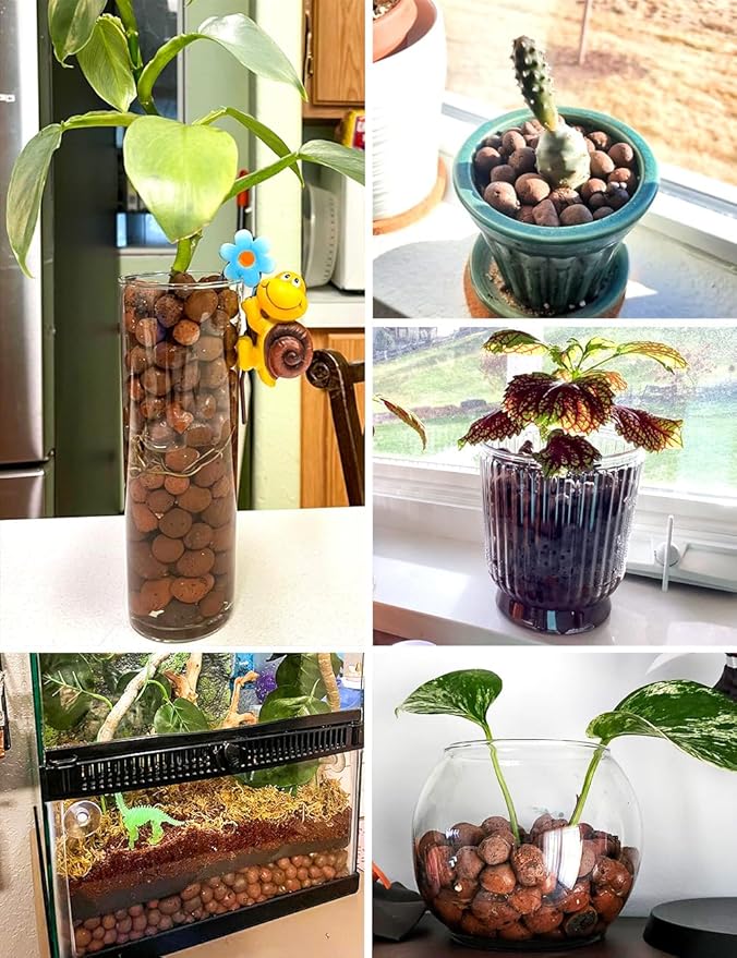 4qt Hydroponic Clay Pebbles, 8mm-12mm, Toypopor Natural Organic Expanded Grow Media for Hydroponics, Drainage, Decoration, Aquaponics and Other Gardening Essentials