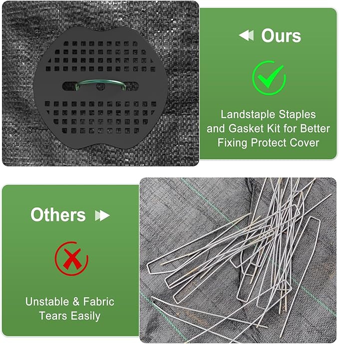 FOTMISHU Landscape Staples 5.7Inch 180Pcs Garden Stakes with 180pcs Gasket, Lawn Pins with Spray Coating Craft,11Gauge Anti-Rust Ground Yard Spikes Anchoring for Outdoor Tents Irrigation Hoses (Green)