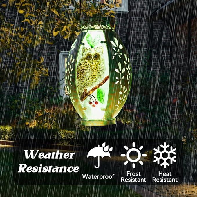 Starsoul Owl Outdoor Solar Lantern Waterproof Metal & Stained Glass Owl Lamp Lights for Yard Patio Garden Tabletop Pathway Decor Gifts for Woman