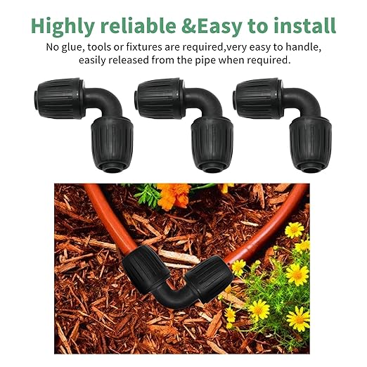 10Pcs 1/2 inch Drip Irrigation Fittings, Lock Barbed Elbow Connectors Compatible with Most Rain Bird Orbit Dig Toro Elbow Connectors for (1/2" ID x 0.63''~0.65" OD) Tubing 90 Degree
