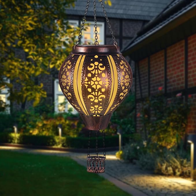 pearlstar Hot Air Balloon Solar Lantern Outdoor Waterproof Hanging Solar Light Decorative for Porch Shed Fence Patio Yard Garden Lighting, Gardening Gift for Women Mom, Morocco
